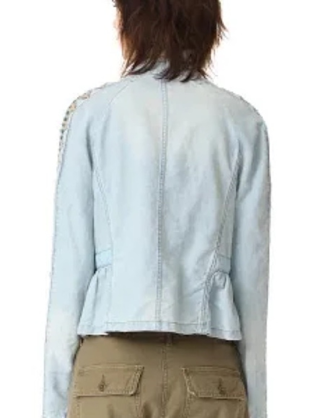 Free People Embroidered Chambray Jacket Womens Large Blue Linen Cotton Blend S - Picture 4 of 14